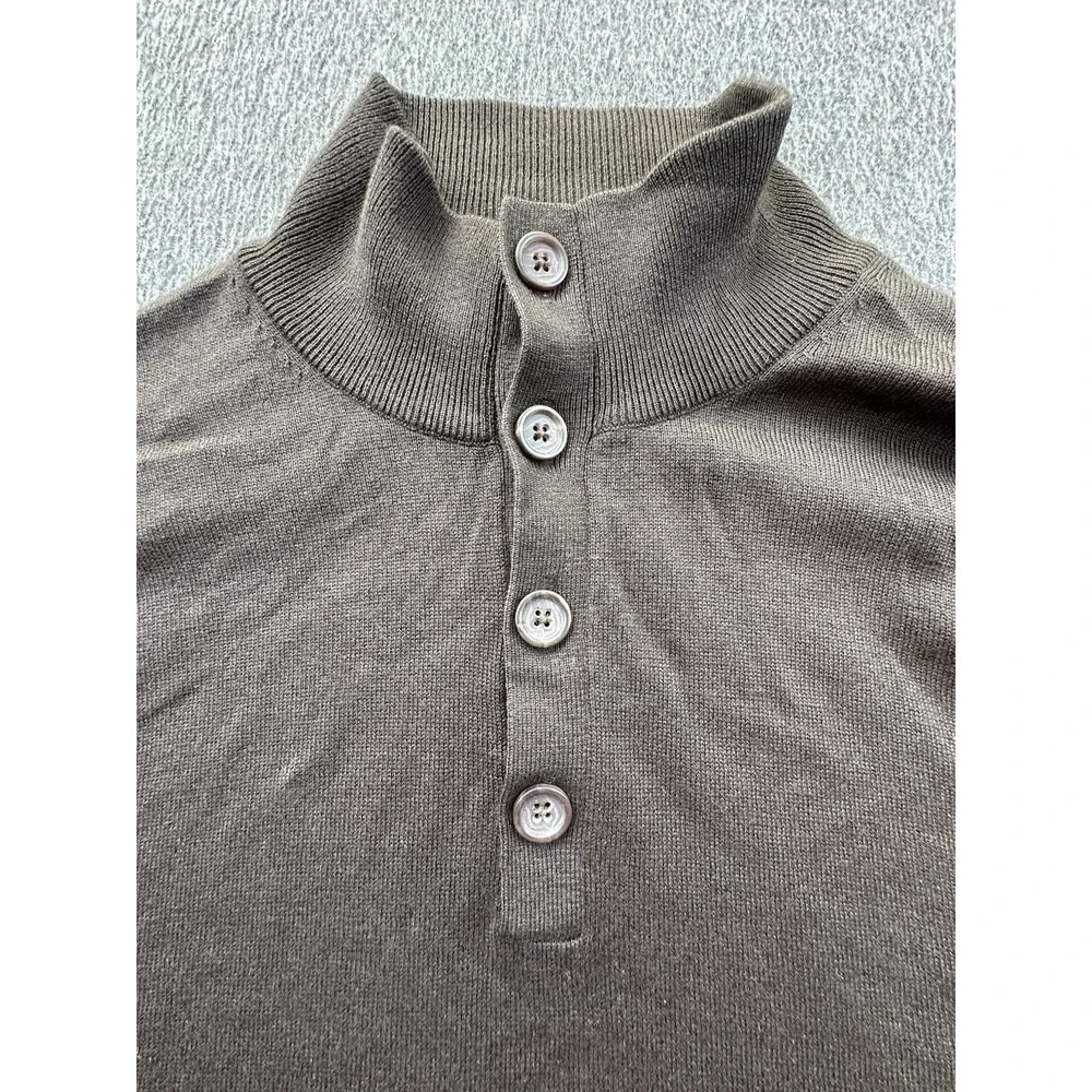 Banana Republic Sweater Mens Lg‎ Brown Mock Neck Silk Cashmere Quarter Button Up